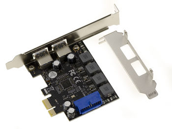 Carte PCI EXPRESS PCIe USB 3.0 2 PORTS 5G "A" + CONNECTEUR INTERNE USB3 19 POINTS - AUTO ALIMENTEE - CHIPSET NEC D720201