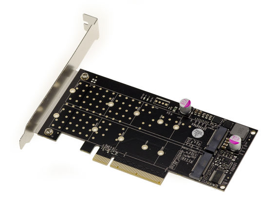 Carte PCIe 3.0 8x pour 2 SSD M.2 NVMe M Key (M2 NGFF). CHIPSET PERICOM PI6C20400ALE. Mode Bifurcation uniquement.