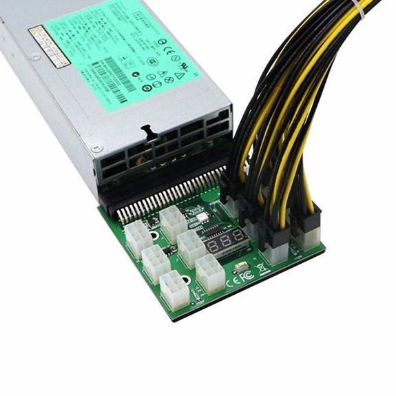 1200w 750w Breakout Board for HP Power Supply - 12 P6 connectors - Voltage display - with synchronization Second Power Supply