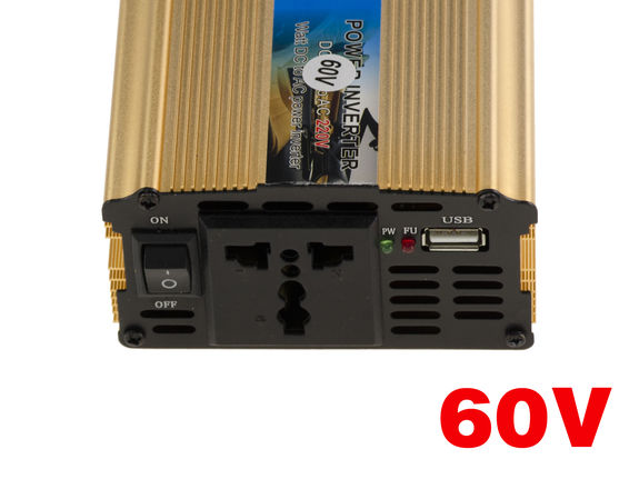 Inverseur de tension 60V vers 220V - Puissance 500 WATTS Puissance en Crête 1000W PRISE EUROPEENNE (FRANCE)