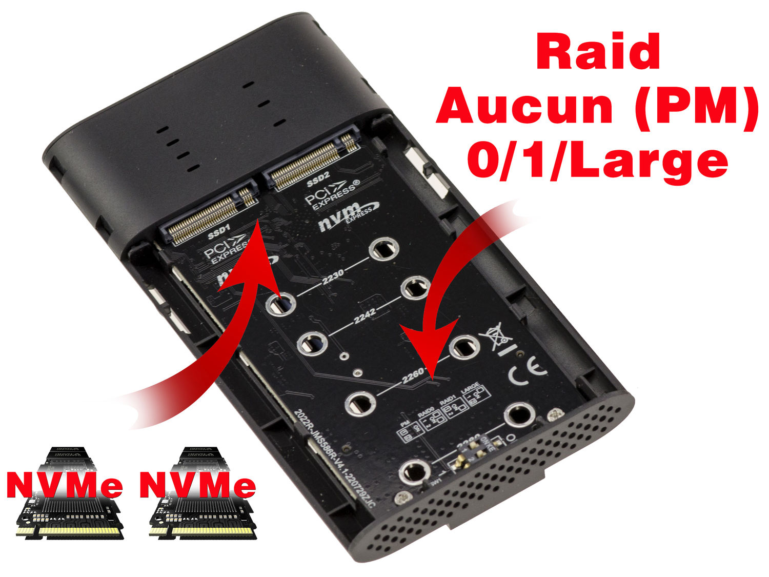 Boîtier Aluminium USB 3.2 20G Pour 2 SSD M.2 NVMe RAID Avec Ventilo - KALEA