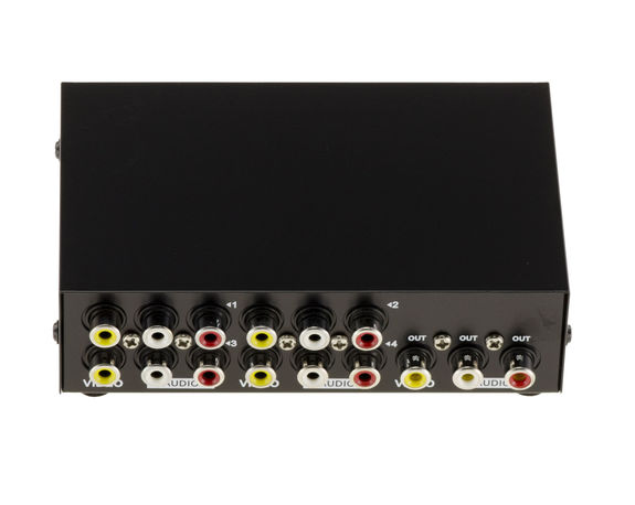 Switch AUDIO Stereo + VIDEO Composite - 4 Ports Switch one input to 4 outputs or 4 inputs to one output