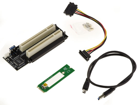 Riser converter to convert one M2 M Key PCIe port to 2 32-bit PCI ports