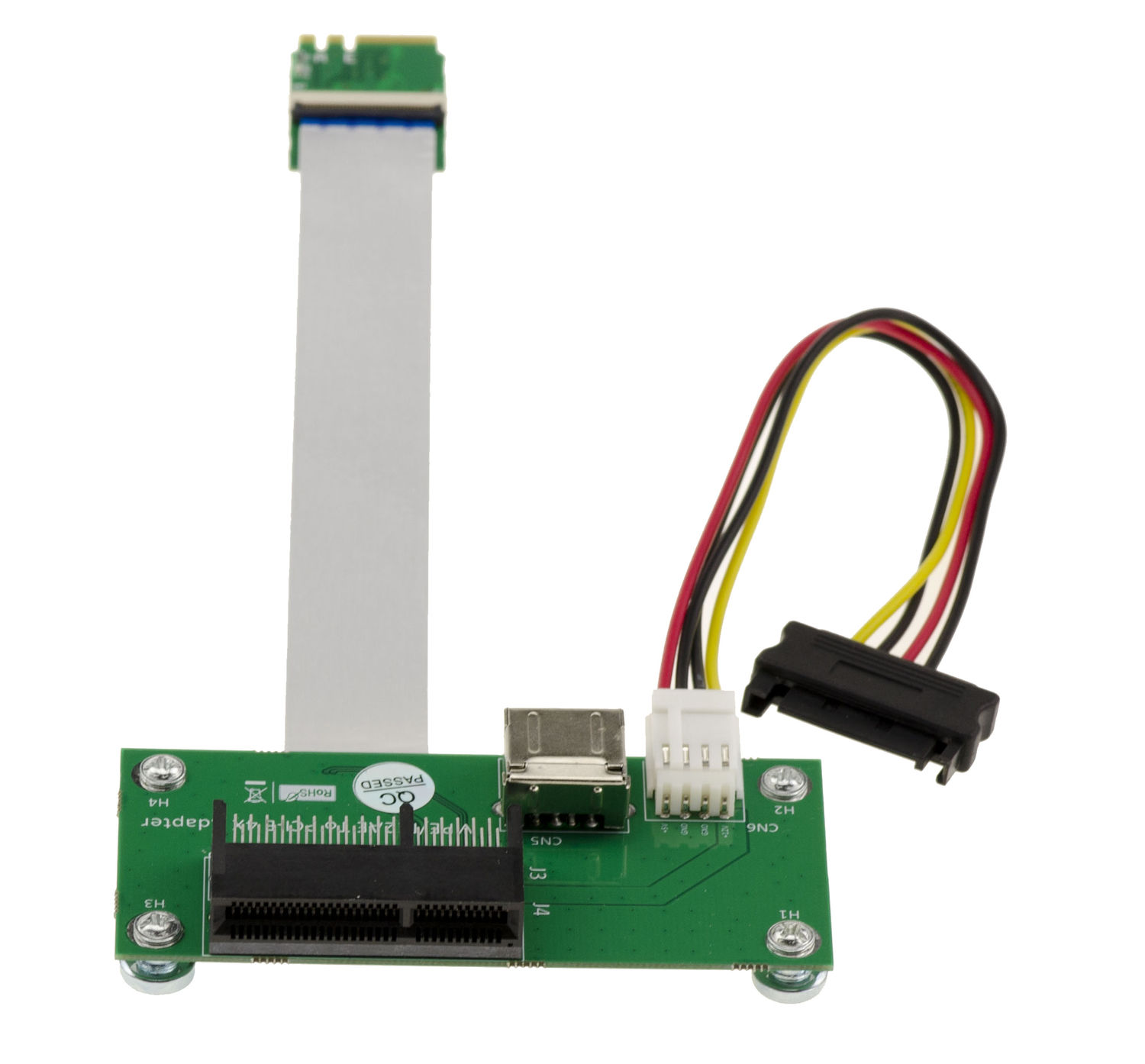 Adaptateur PCIe Vers MiniPCIe Avec Nappes – Pour Monter Carte PCIe Sur Portable – Alimentation 3.3V/5V/12V – Nappes 15 Et 25 Cm Incluses
