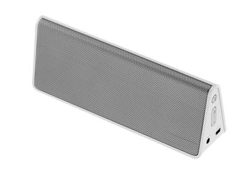 Rechargeable Bluetooth wireless stereo external speaker with white lacquer finish and aluminum grille
