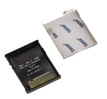 Adapter for using an SSD M2 NVMe 2230 in place of a CF Express type B card in a camera. With protective cover.