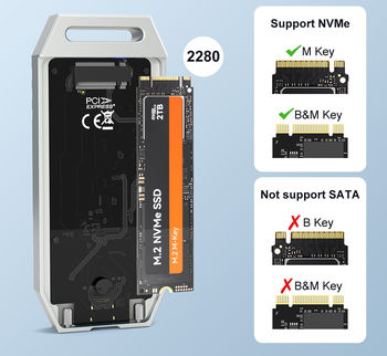 USB 4.0 Thunderbolt 4 40G enclosure for SSD M2 NVMe. Robust, shock-proof aluminum structure with removable fan