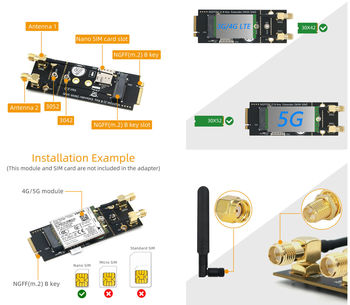 M2 B key and nano SIM to M.2 E A Key adapter for 3G 4G 5G and WIFI module cards, supports USB and PCIe type cards