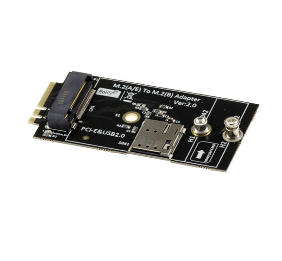 M2 B key and nano SIM to M.2 E A Key adapter for 3G 4G 5G and WIFI module cards, supports USB and PCIe type cards