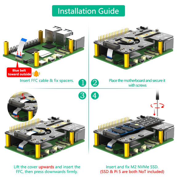 Expansion plate for Raspberry PI to add an M2 NVMe SSD. PCIe NVMe connector base for PI5.