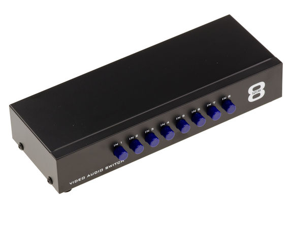 Switch Audio Stereo + Video Composite - 8 Ports - Needle One Input to 8 Outputs or 8 Inputs to One Output