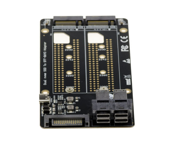Adapter for 2 SSD M2 PCIe NVMe M Key to SFF8643 U.2 for mounting two SSD M2 on two U2 ports