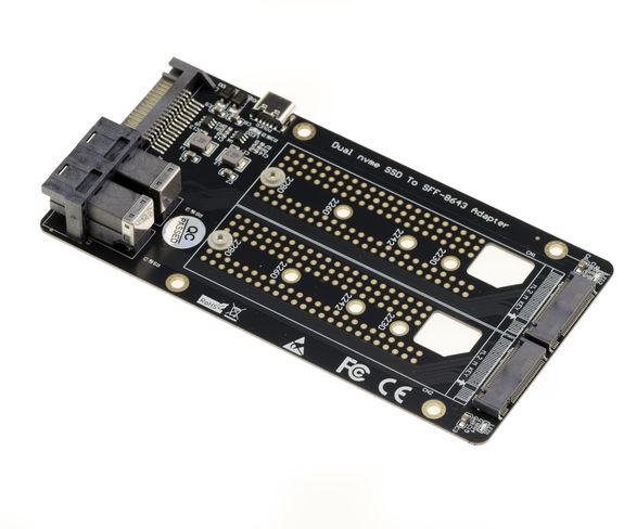 Adapter for 2 SSD M2 PCIe NVMe M Key to SFF8643 U.2 for mounting two SSD M2 on two U2 ports