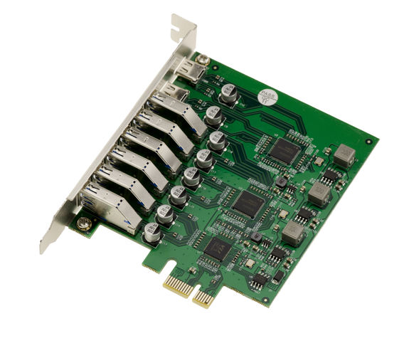 8-port USB 3.0 PCIe controller card with 2x USB3 C and 6x USB3 A, self-powered High Power, VL805 chipset.