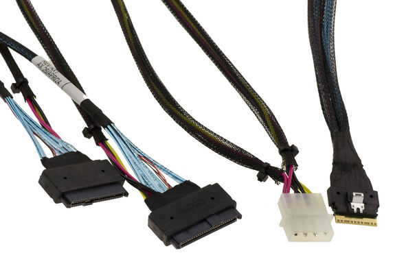 PCIe 4.0 cable with Slim SAS SFF-8654 8i 74 pin connectors to 2x SFF-8639 68 pin U2 U3 length 70cm