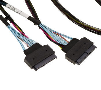 PCIe 4.0 cable with Slim SAS SFF-8654 8i 74 pin connectors to 2x SFF-8639 68 pin U2 U3 length 70cm
