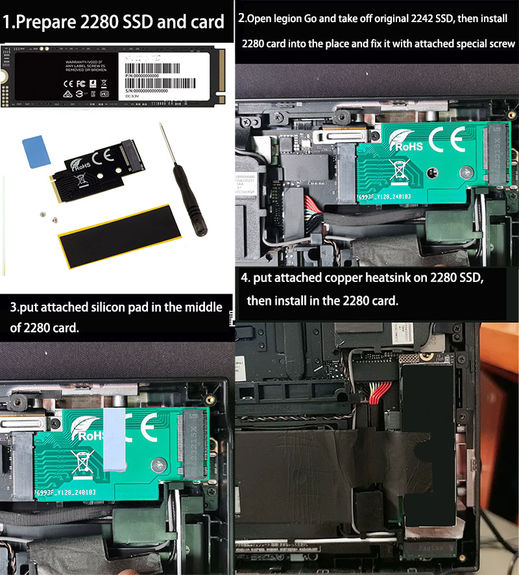 M2 2280 to 2242 adapter kit for changing the original SSD on a Lenovo LEGION console