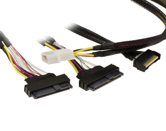 PCIe 5.0 cable with MCIO 8i 74 pin connectors to 2x SFF-8639 68 pin U2 U3 length 80cm
