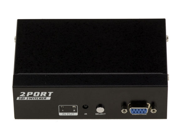 2-Port SDI switch, switch 2 BNC SDI inputs to one output. SD-SDI/HD-SDI and 3G-SDI 297MB/s compatible, with REMOTE CONTROL and RS232 COM port control capability.