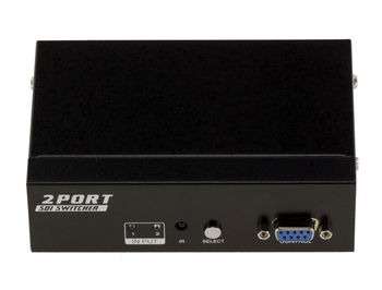 2-Port SDI switch, switch 2 BNC SDI inputs to one output. SD-SDI/HD-SDI and 3G-SDI 297MB/s compatible, with REMOTE CONTROL and RS232 COM port control capability.