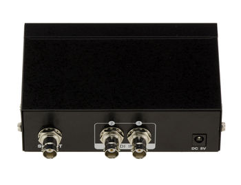 2-Port SDI switch, switch 2 BNC SDI inputs to one output. SD-SDI/HD-SDI and 3G-SDI 297MB/s compatible, with REMOTE CONTROL and RS232 COM port control capability.