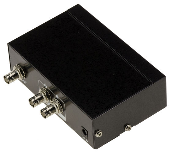 2-Port SDI switch, switch 2 BNC SDI inputs to one output. SD-SDI/HD-SDI and 3G-SDI 297MB/s compatible, with REMOTE CONTROL and RS232 COM port control capability.