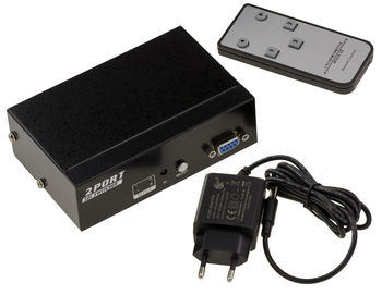 2-Port SDI switch, switch 2 BNC SDI inputs to one output. SD-SDI/HD-SDI and 3G-SDI 297MB/s compatible, with REMOTE CONTROL and RS232 COM port control capability.