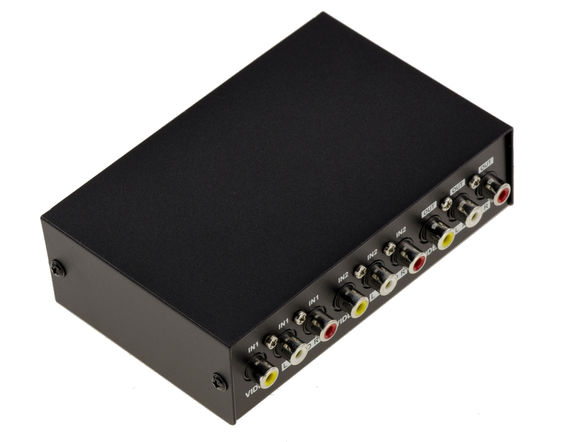 Switch AUDIO Stereo + VIDEO Composite - 2 Ports / Route one input to 2 outputs or 2 inputs to one output