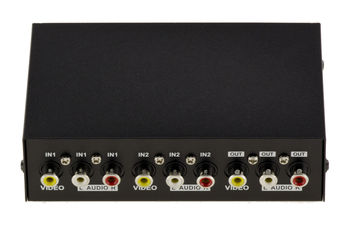 Switch AUDIO Stereo + VIDEO Composite - 2 Ports / Route one input to 2 outputs or 2 inputs to one output