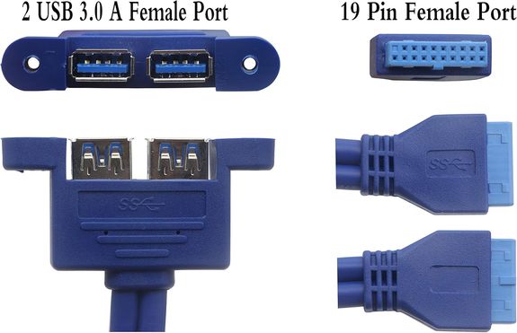 USB3 bracket on internal USB 3.0 connectors 1 x 19-pin USB connector 1 x 19-pin USB connector