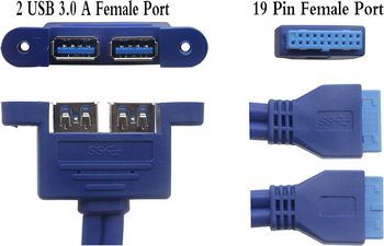 USB3 bracket on internal USB 3.0 connectors 1 x 19-pin USB connector 1 x 19-pin USB connector