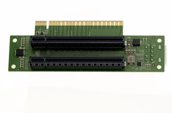 PCIe Gen 5.0 x16 riser duplicator adapter to 2 x16 ports at 90°, 64 GB/s throughput