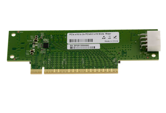 PCIe Gen 5.0 x16 riser duplicator adapter to 2 x16 ports at 90°, 64 GB/s throughput