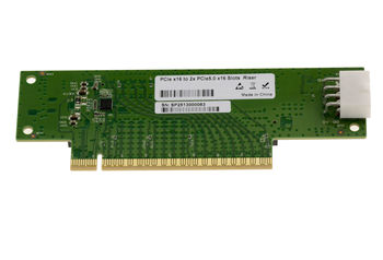 PCIe Gen 5.0 x16 riser duplicator adapter to 2 x16 ports at 90°, 64 GB/s throughput