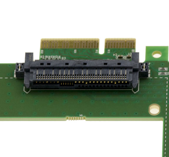 PCIe x4 Gen 5.0 16GB/s controller card for PCIe NVMe U.2 U2 68-pin SFF-8639 SSDs. Direct board mount without cable.