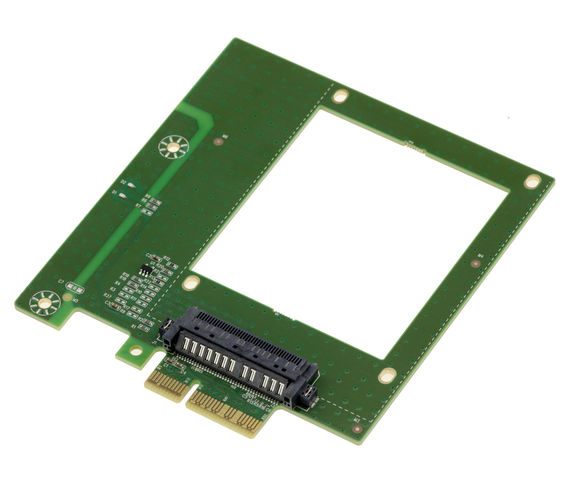 PCIe x4 Gen 5.0 16GB/s controller card for PCIe NVMe U.2 U2 68-pin SFF-8639 SSDs. Direct board mount without cable.