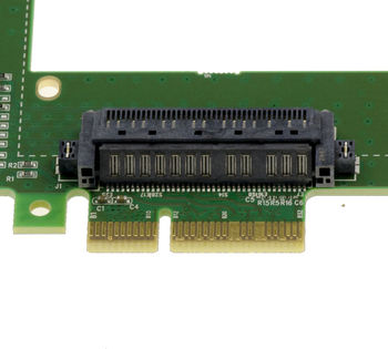 PCIe x4 Gen 5.0 16GB/s controller card for PCIe NVMe U.2 U2 68-pin SFF-8639 SSDs. Direct board mount without cable.