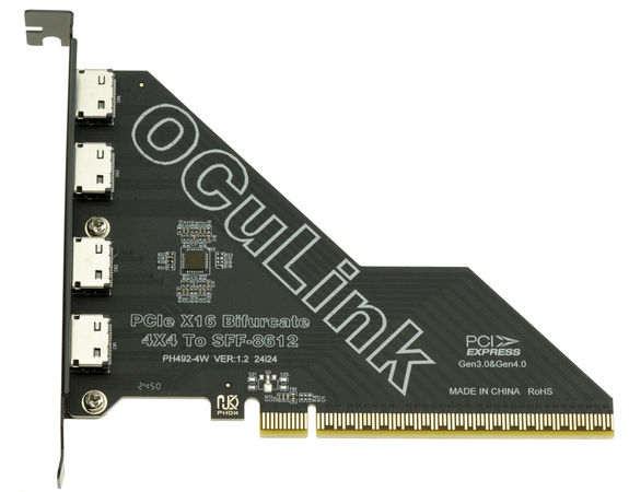 Carte Contrôleur PCIe Gen 4.0 x16 vers 4 ports Oculink SFF-8612 SFF-8611 pour carte mère avec mode bifurcation