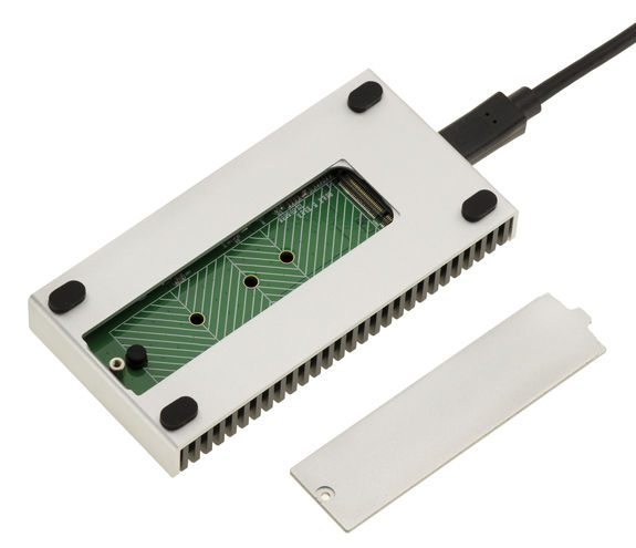 Aluminum USB4 and Thunderbolt 40G enclosure for M2 NVMe SSDs. Actual throughput measured on Mac or PC: 3.7G/s.