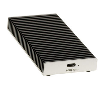 Aluminum USB4 and Thunderbolt 40G enclosure for M2 NVMe SSDs. Actual throughput measured on Mac or PC: 3.7G/s.