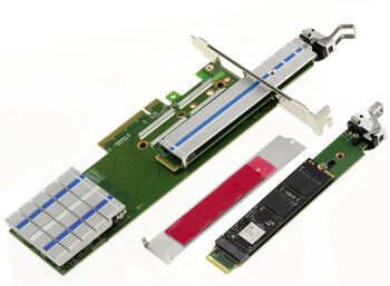 PCIe 3.0 x8 controller card for 2 M.2 NVMe M Key SSDs HARWARE RAID 0 1, JBOD with removable HOTPLUG RACKS