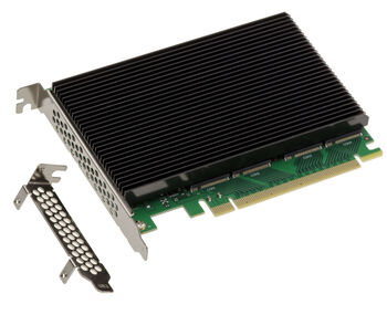 PCIe Gen 5.0 x16 controller card for 4 M.2 NVMe M Key SSDs with PI6CB33402 chipset