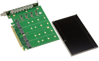 PCIe Gen 5.0 x16 controller card for 4 M.2 NVMe M Key SSDs with PI6CB33402 chipset
