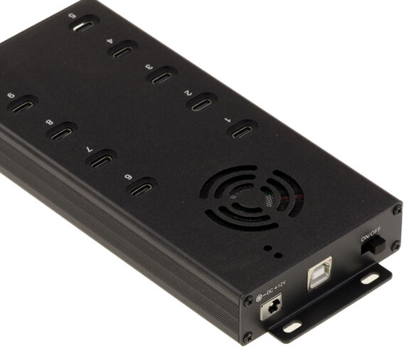 Industrial metal charging station with 10 USB Type-C ports, maximum power 120W, 5V 2.1A power supply per port
