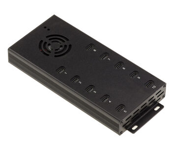 Industrial metal charging station with 10 USB Type-C ports, maximum power 120W, 5V 2.1A power supply per port