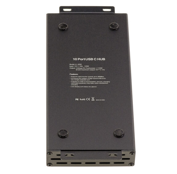 Industrial metal charging station with 10 USB Type-C ports, maximum power 120W, 5V 2.1A power supply per port