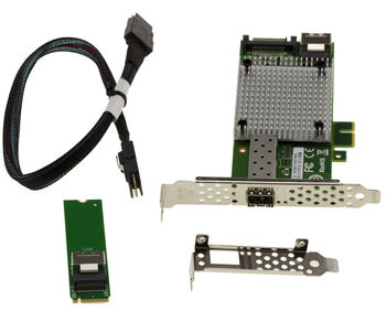 Carte M2 1 port réseau fibre SFP+ 10G 10 GIGABIT ETHERNET pour port M.2 M Key, avec chipset Intel JL82599EN. Liaison SFF-8087 40cm.
