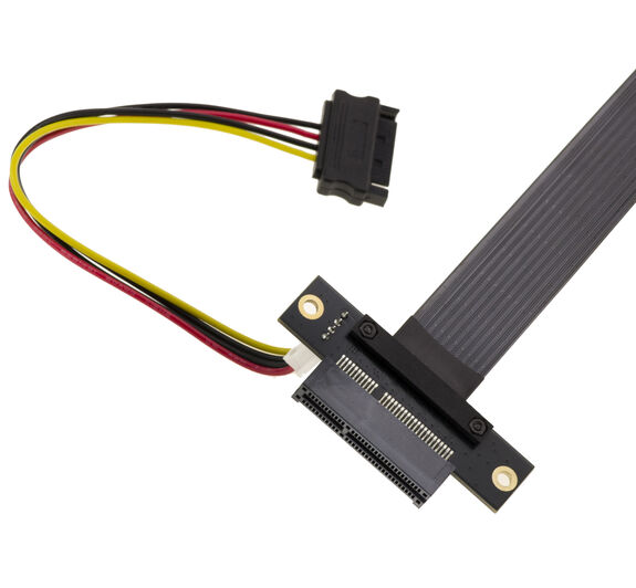 Gen 4.0 riser adapter for M2 M Key slot to PCIe x4 female port, length 20cm. Parallel orientation and Gen4 8GB/s throughput.