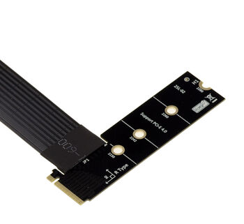 Gen 4.0 riser adapter for M2 M Key slot to PCIe x4 female port, length 20cm. Side output, perpendicular orientation, and Gen4 8GB/s throughput.