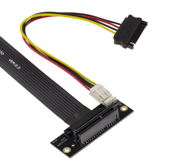 Gen 4.0 riser adapter for M2 M Key slot to PCIe x4 female port, length 20cm. Side output, perpendicular orientation, and Gen4 8GB/s throughput.